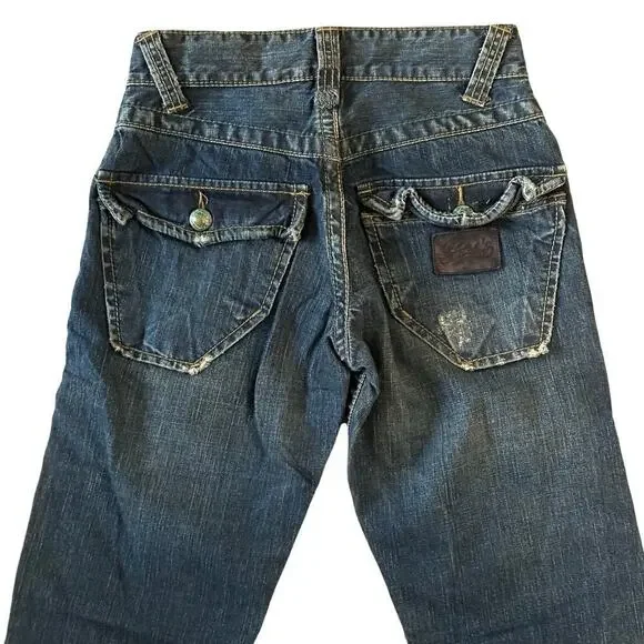 Stitch's Y2K Nebraska Flare Wide Leg Button Fly Buffalo Nickel Jeans Size 28 NWT - Picture 4 of 9